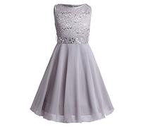 Manyakai Kids Girls Sparkle Belted Sequin Lace Flower Girl Dress Bridesmaid Wedding Party Prom Dresses Gray 10 Years