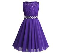 Manyakai Kids Girls Sparkle Belted Sequin Lace Flower Girl Dress Bridesmaid Wedding Party Prom Dresses Purple 14 Years