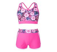Manyakai Kids Girls Swimming Costume Two Piece Athletic Bikinis Tankinis Swimsuit Sports Swimwear Set Rose Red 15-16 Years