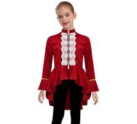 Manyakai Kids Girls Victorian Era Tailcoat Steampunk Gothic Tailcoat Medieval Renaissance Long Sleeve Jacket Coat Burgundy 13-14 Years
