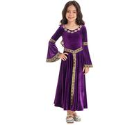Manyakai Kids Girls Vintage Renaissance Dress Medieval Costume Gothic Ball Gown Halloween Party Maxi Dress Purple A 13-14 Years