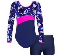 Manyakai Kids Gymnastics Leotards for Girls Long Sleeve Ballet Dance Leotard with Workout Shorts Fairy Navy A 11-12 Years