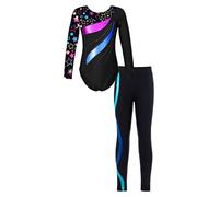 Manyakai Kids Gymnastics Outfits Girls Long Sleeve Leotards with Leggings 2 Piece Fullbody Athletic Dance Unitard H Star Black 7-8 Years