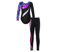 Manyakai Kids Gymnastics Outfits Girls Long Sleeve Leotards with Leggings 2 Piece Fullbody Athletic Dance Unitard H Starry Black 9-10 Years
