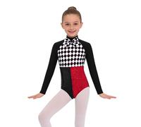 Manyakai Kids Mad Hat Bodysuit Long Sleeve Sequins Bow Tie Color Block Movie Character Show Outfit Black Red 15-16 Years