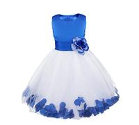 Manyakai Kids Rose Bowknot Petals Flower Girls Dresses Princess Wedding Bridesmaid Pageant Party Ball Gown Blue 9-10 Years