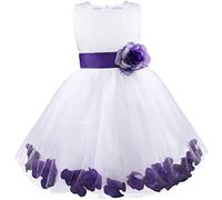 Manyakai Kids Rose Bowknot Petals Flower Girls Dresses Princess Wedding Bridesmaid Pageant Party Ball Gowns Purple 3-4 Years