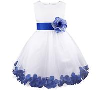 Manyakai Kids Rose Bowknot Petals Flower Girls Dresses Princess Wedding Bridesmaid Pageant Party Ball Gowns Navy Blue 3-4 Years
