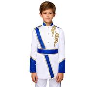 Manyakai Kids Royal Honor Guard Outfits Drummer Marching Band Costume Guard Cosplay Jacket Coat with Waist Belt Royal Blue 9-10 Years