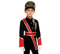 Manyakai Kids Royal Honor Guard Outfits Drummer Marching Band Costume Guard Jacket Coat with Soldier Hat Gloves Black 7-8 Years