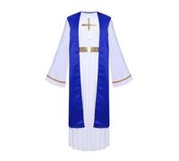 Manyakai Kids Unisex Jesus Church Pope Outfits Halloween Bishop Priest Religious Robes Gold Cross Print Long Dress Royal Blue 5-6 Years