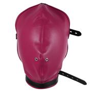 Manyakai Leather Full Face Mask Hood Two Holes Head Cover Headgear Expose Eyes Mouth Hat Adjustable For Club Costume Purple Red A One Size