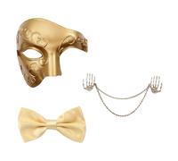 Manyakai Masquerade Mask For Men Phantom Of The Opera Half Face Mask With Bowtie Brooch Pin Halloween Party Gold One Size