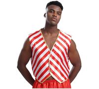 Manyakai Men Christmas Waistcoat Xmas Striped Vest V Neck Button Down Coat Funny Candy Cane Cosplay Fancy Dress Up Red&White M