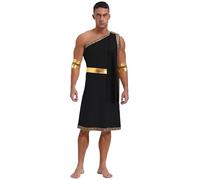 Manyakai Mens Ancient Greek Robe Caesar Costumes One Shoulder Toga Halloween Holiday Cosplay Fancy Dress Up Black XL