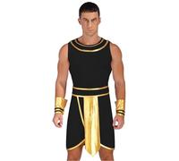 Manyakai Mens Ancient Greek Roman Toga Fancy Dress Up Halloween Carnival Caesar Costume Outfits with Wristband Black S