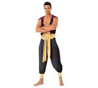 Manyakai Mens Arabian Prince Cosplay Outfits Velvet Arab Vest with Metallic Pants Sets Halloween Fancy Dress Black M