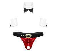 Manyakai Mens Christmas Santa Outfit Sexy Thongs Underwear with Cuffs and Bow Tie Set 4Pcs Xmas Party Cosplay Costume Type D L