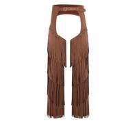 Manyakai Mens Cowboy Chaps Pants Adjustable Buckles Vintage Suede Fringe Buttless Trouser Dark Brown S