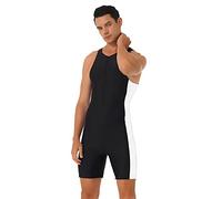 Manyakai Mens One Piece Swimsuit Swimming Bodysuit Sleeveless Tank Shorts Trunks Wetsuit Bathing Suit Short Jumpsuit Black&White M