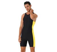 Manyakai Mens One Piece Swimsuit Swimming Bodysuit Sleeveless Tank Shorts Trunks Wetsuit Bathing Suit Short Jumpsuit Black&Yellow L