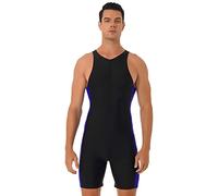 Manyakai Mens One Piece Swimsuit Swimming Bodysuit Sleeveless Tank Shorts Trunks Wetsuit Bathing Suit Short Jumpsuit Black&Blue L