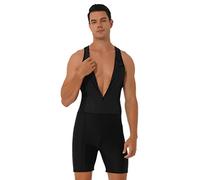 Manyakai Mens One Piece Swimsuit Swimming Bodysuit Sleeveless Tank Shorts Trunks Wetsuit Bathing Suit Short Jumpsuit Black XXL