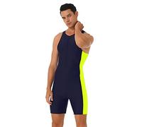 Manyakai Mens One Piece Swimsuit Swimming Bodysuit Sleeveless Tank Shorts Trunks Wetsuit Bathing Suit Short Jumpsuit Navy Blue&Fluorescent_Green M