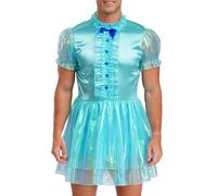 Manyakai Mens Sissy Maid Cosplay Costume Transparent Sheer Dress A-line Maid Dress Corssdress Blue XXL