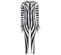 Manyakai Unisex Kids Halloween Horror Theme Party Scary Comedy Movie Character Cosplay Costume Striped Jumpsuit Black White 8-9 Years