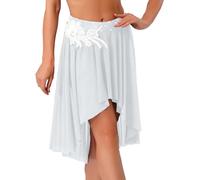 Manyakai Women Applique Glittery Dance Skirt Irregular Mesh Hem One Piece Brief Skirt Dancewear White XXL