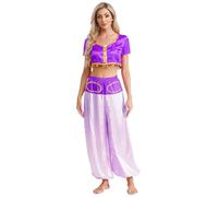 Manyakai Women Arabian Costume Halloween Arab Princess Cosplay Fancy Dress 2 Pcs Fairy Tale Elf Costume Purple S