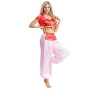 Manyakai Women Arabian Costume Halloween Arab Princess Cosplay Fancy Dress 2 Pcs Fairy Tale Elf Costume Red S