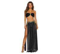 Manyakai Women Belly Dance Outfits Halter Bra Top Lingerie High Slit Skirts Carnival Rave Outfit