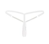 Manyakai Women Faux Pearl Briefs String Massage Underwear Thongs G-String Knickers with Beads Bikini Mini Briefs White B One Size