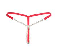 Manyakai Women Faux Pearl Briefs String Massage Underwear Thongs G-String Knickers with Beads Bikini Mini Briefs Red B One Size