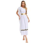 Manyakai Women Greek Toga Costume Halloween Ancient Rome Outfits One-shoulder Shawl Maxi Dress White 3XL