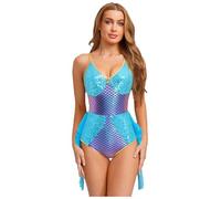 Manyakai Women Mermaid Onesie Halloween Mythical Mermaid Princess Costume Shiny Sequin Scales Leotard Sky Blue S