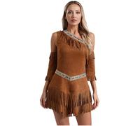 Manyakai Women‘s Native American Costume Ancient Roman Warrior Outfits Medieval Indian Cosplay Costume Dress Up Brown XXL
