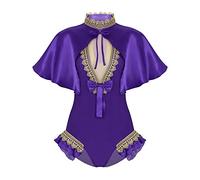 Manyakai Women Trapeze Artist Costume Halloween Cosplay Circus Trapeze Bodysuit Cape 2 Piece Outfits Purple S