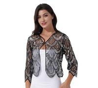 Manyakai Womens 1920s Hollow Lace Cardigan Long Sleeve Sequin Bolero Shrug for Evening Dresses Silver One Size