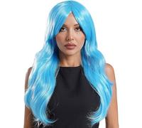 Manyakai Women's Anime Cosplay Body Wave Wigs Ide Parting Bangs Curly Long Hair Wigs Costume Sky Blue One Size