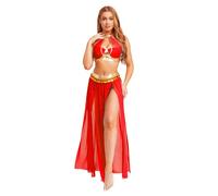 Manyakai Womens Arabian Costume Belly Dance Costume Jasmine Princess Cosplay Outfit for Halloween Dress-up Red S