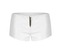 Manyakai Women's Faux Leather Booty Shorts Zipper Low Waisted Hot Pants Jazz Dance Mini Shorts Night Club Wear White S