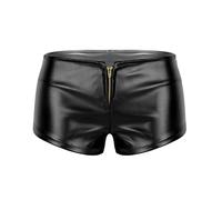 Manyakai Women's Faux Leather Booty Shorts Zipper Low Waisted Hot Pants Jazz Dance Mini Shorts Night Club Wear Black S