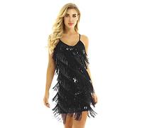 Manyakai Women's Flapper Dress Sequined Fringe Dress Ballet Latin Jazz Dance Wear Party Cocktail Gowns Black One Size