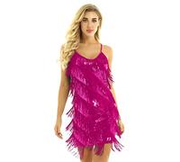 Manyakai Women's Flapper Dress Sequined Fringe Dress Ballet Latin Jazz Dance Wear Party Cocktail Gowns Rose One Size