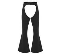 Manyakai Women's Mens Faux Seude Cowgirl Pants Cowboys Chaps Fancy Dress Adjustable Waist Bell Bottom Trousers for Halloween Black S