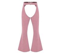Manyakai Women's Mens Faux Seude Cowgirl Pants Cowboys Chaps Fancy Dress Adjustable Waist Bell Bottom Trousers for Halloween Pink M
