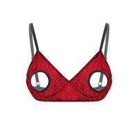 Manyakai Women's See Through Sheer Mesh Open Nipples Wireless Unlined Bra Lingerie Bralette Black&Red 5XL